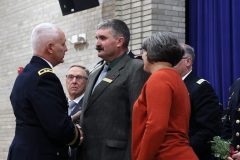 Major General Jensen shakes Colonel (Ret.) Eric D. Kreska's hand during the Court of Honor induction ceremony on Camp Ripley on October 6th 2019.