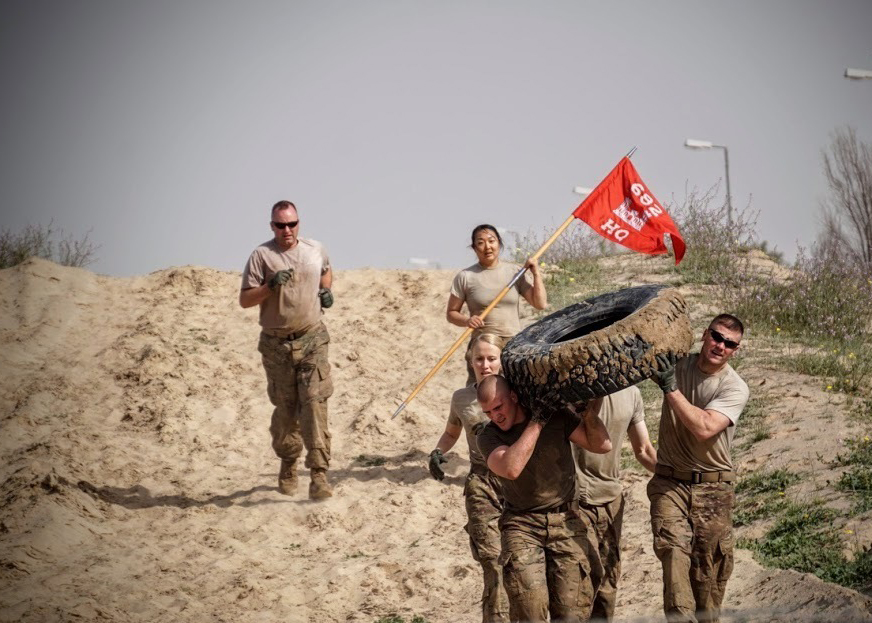 For the first time in history the Land Forces Institute (Kuwaiti Base) hosted an obstacle course competition. All of the units within the 682nd Engineer Battalion participated along with the Bangladesh Soldiers, Kuwaiti Soldiers and British Soldiers. Think of the entire thing as a tamed down version of a Tough Mudder. All of the runners involved started clean and came out dirty and tired. Everyone had such a great time though that they are talking about doing it again.