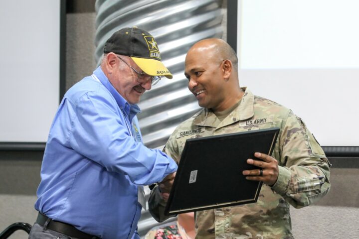 LITTLE FALLS, MINNESOTA - Yellow Ribbon associations from across the state of Minnesota are presented awards at the Beyond the Yellow Ribbon Joining Community Forces event at Camp Ripley Training Center in Little Falls, Minnesota on May 12, 2023.